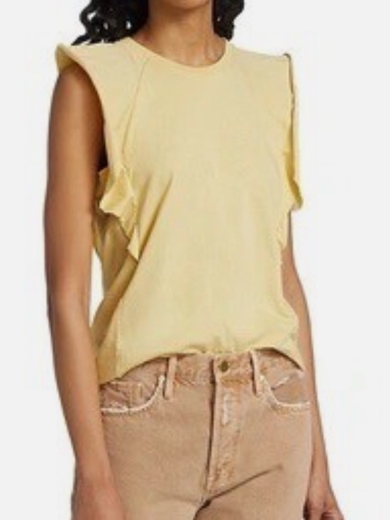 Frame Denim Tops - Frame Cotton Flutter Sleeve Summer Tee Muscle Tank in Cornsilk